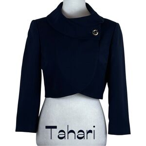 Tahari Cropped Navy Long Sleeve Jacket NWOT Size 4